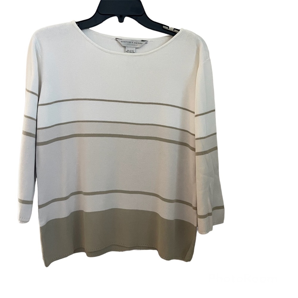 Geoffrey Beene Cotton Knit White/Tan Sweater - L